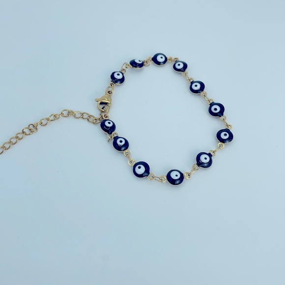 Evil Eye Stainless Steel 18k Gold Plated Adjustable Length Bracelet - Picture 8 of 11